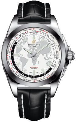 Breitling Galactic Unitime White Dial Black Leather Men's Watch WB3510U0-A777BKCD#WB3510U0/A777BKCD - Watches of America