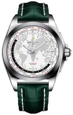 Breitling Galactic Unitime White Dial Green Leather Men's Watch WB3510U0-A777GRCD#WB3510U0/A777GRCD - Watches of America