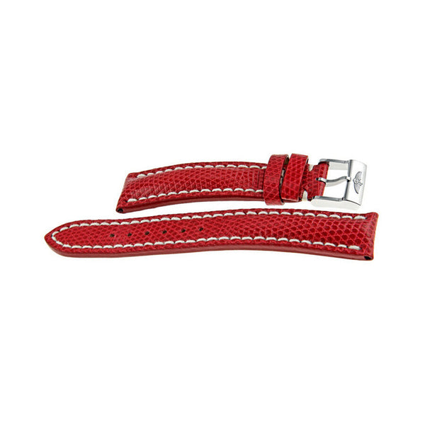 Breitling Red lizard Watch Band Strap with White contrast Stitching and Tang Buckle#114Z - Watches of America