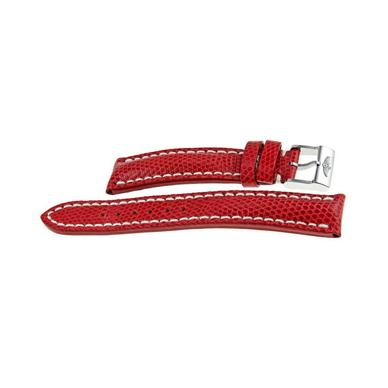 Breitling Red lizard Watch Band Strap with White contrast Stitching and Tang Buckle#114Z - Watches of America