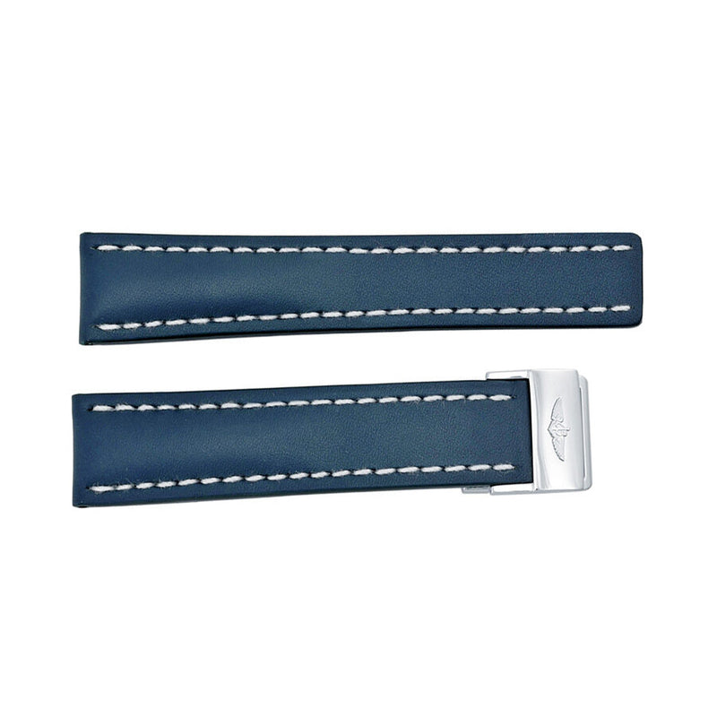 Breitling Strap styled in Blue Leather and White Stitching with a deployment Buckle 22-20mm#112X-A2D.1 - Watches of America