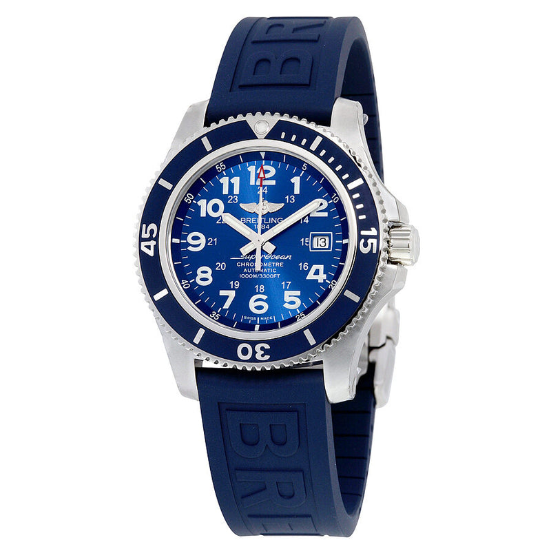 Breitling Superocean II 44 Automatic Metallic Blue Dial Blue Rubber Men's Watch A17392D8-C910BLPD3#A17392D8-C910-157S-A20DSA.2 - Watches of America