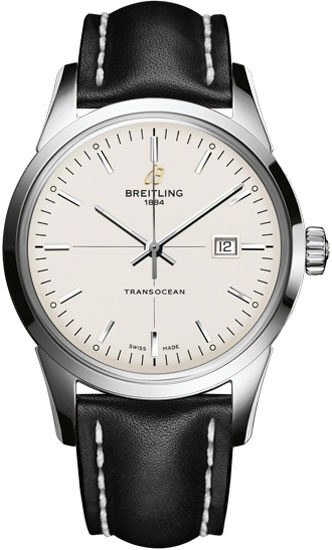 Breitling Transocean Automatic Silver Dial Black Leather Men's Watch #A1036012-G721BKLT - Watches of America