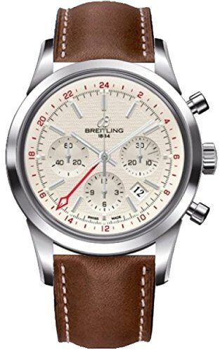 Breitling Transocean Chronograph GMT Silver Dial Brown Leather Men's Watch BRLT#AB045112-G772 - Watches of America