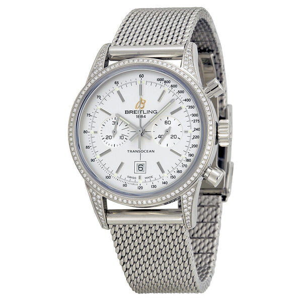 Breitling Transocean Chronograph Silver Dial Stainless Steel Unisex Watch A4131063-G757SS#A4131063-G757-171A - Watches of America