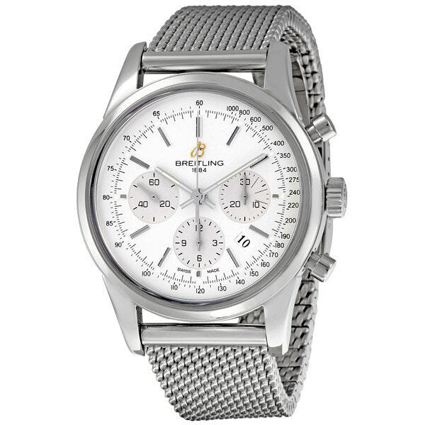 Breitling Transocean Silver Dial Chronograph Men's Watch AB015112-G715SS#AB015112/G715SS - Watches of America