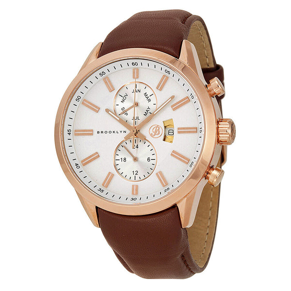 Brooklyn Watch Co. Fulton Silver Dial Brown Leather Swiss Quartz Men's Watch #FL-RG-SV-BR - Watches of America