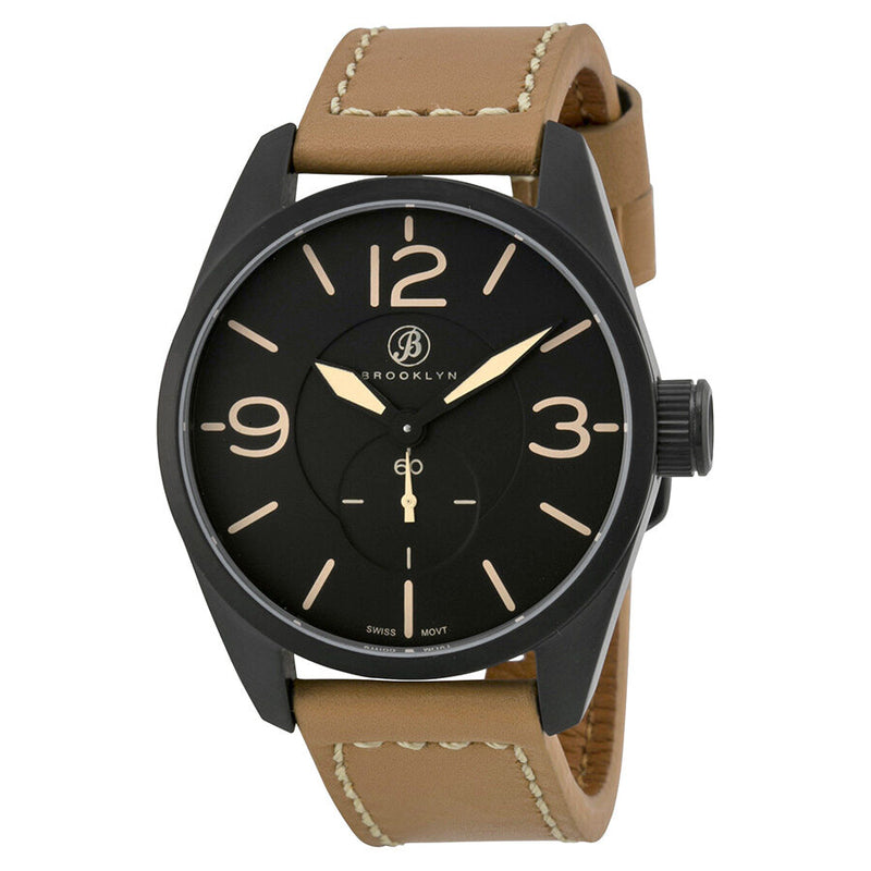 Brooklyn Watch Co. Lafayette Black Dial Tan Leather Men's Watch #CLA-C - Watches of America