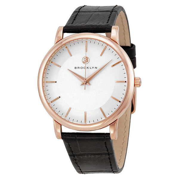 Brooklyn Watch Co. Myrtle Silver Dial Black Leather Swiss Quartz Men's Watch #MY-RG-SV-BK - Watches of America