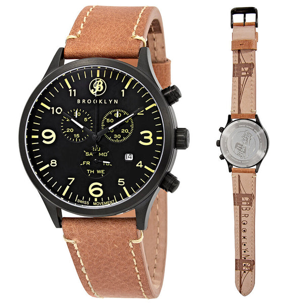 Brooklyn Watch Co. Bedford Brownstone Chronograph Black Dial Men's Watch #307-B-01-TS - Watches of America