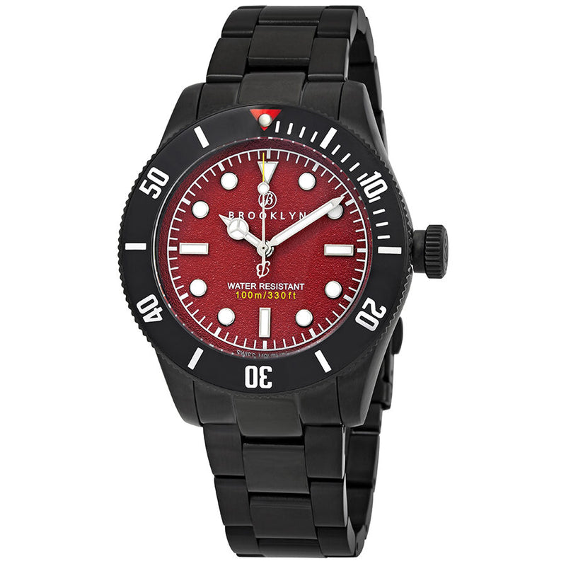 Brooklyn Watch Co. Black Eyed Pea Red Dial Men's Watch #306-C-55-BB-BLK - Watches of America