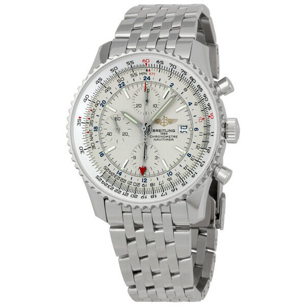 Breitling Navitimer World Chronograph Automatic Chronometer Silver Dial Men's Watch #A2432212-G571-453A - Watches of America