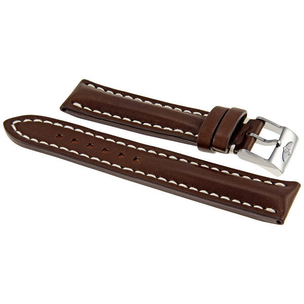 Breitling Brown Leather Watch Band Strap with White contrast Stitching 20-18mm#431X - Watches of America