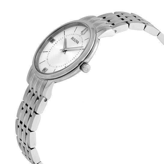 Reloj Bulova Classics de cuarzo con esfera plateada y diamantes para mujer 96P183