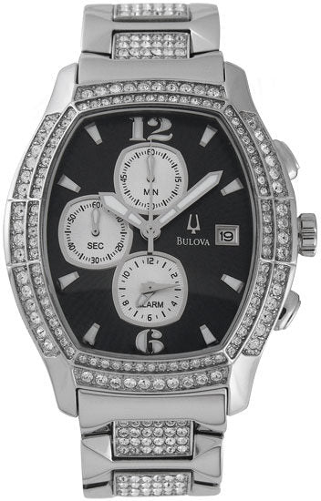 Bulova Crystal Steel Chronograph Black Men's Watch #96B000 - Watches of America