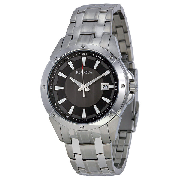 Bulova Dress Grey and Black Dial Stainless Steel Men's Watch #96B169 - Watches of America