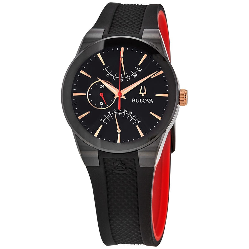 Bulova Latin Grammy Quartz Black Dial Black Silicone Men's Watch #98B321 - Watches of America