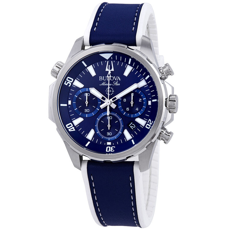 Bulova Marine Star Chronograph Blue Dial Men's Watch #96B287 - Watches of America