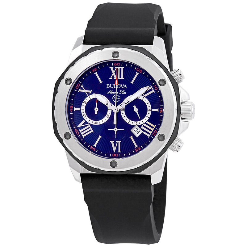 Bulova Marine Star Chronograph Blue Dial Men's Watch #98B258 - Watches of America