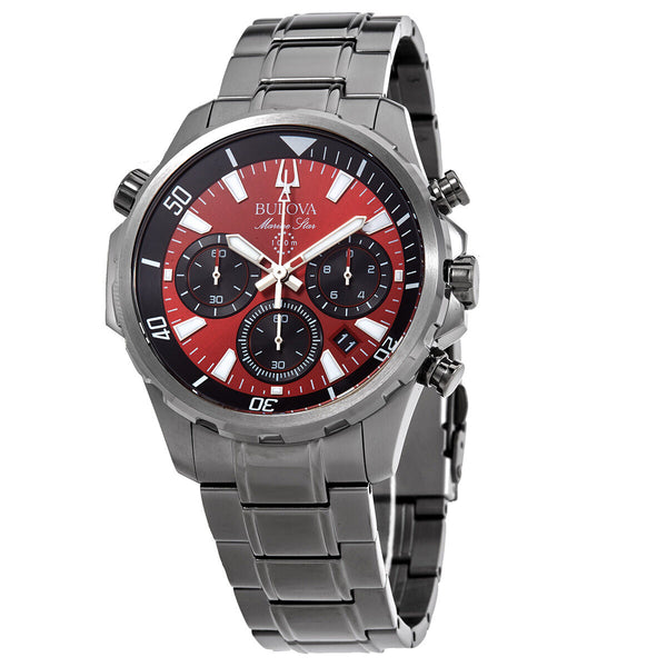 Bulova Marine Star Chronograph Quartz Red Dial Men's Watch #98B350 - Watches of America