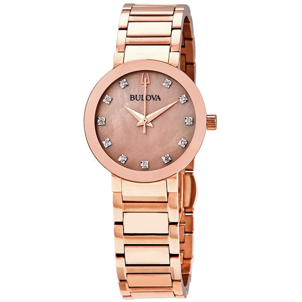 Bulova Modern Quartz Diamond Mother of Pearl Dial Ladies Watch #97P132 - Watches of America