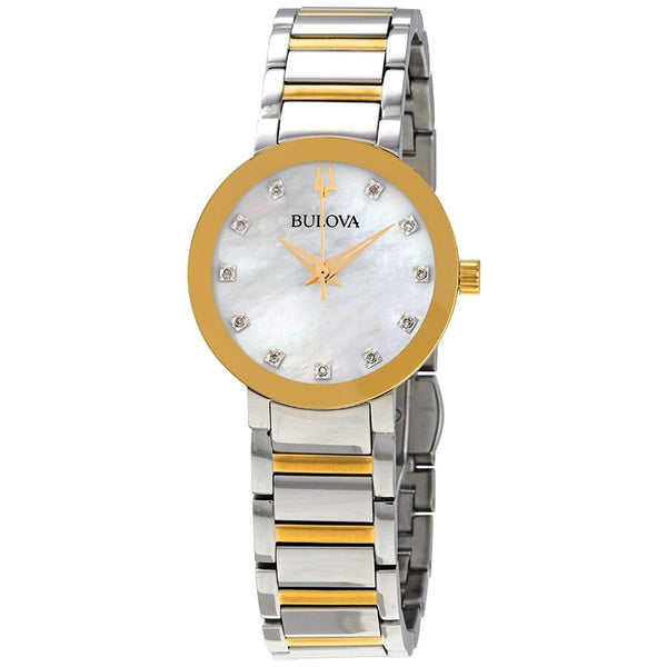 Bulova Mother of Pearl Crystal Dial Two-tone Ladies Watch #98P180 - Watches of America