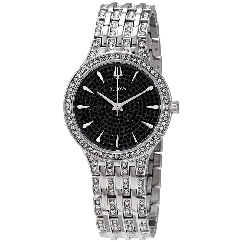 Bulova Phantom Black Pave Dial Stainless Steel Ladies Watch #96L273 - Watches of America