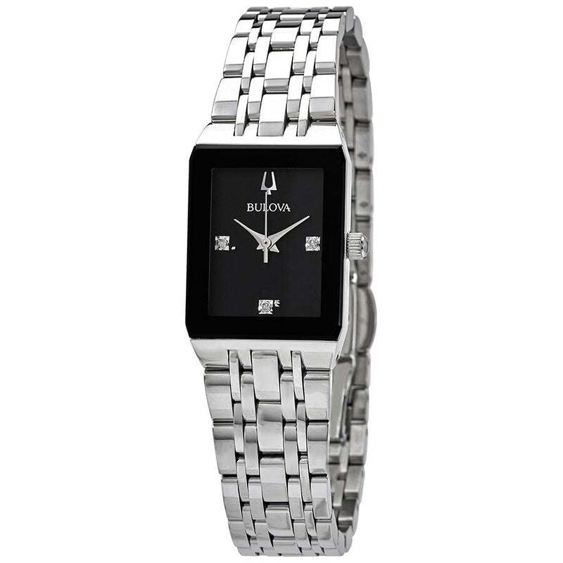 Bulova Quadra Diamond Black Dial Ladies Watch #96P202 - Watches of America