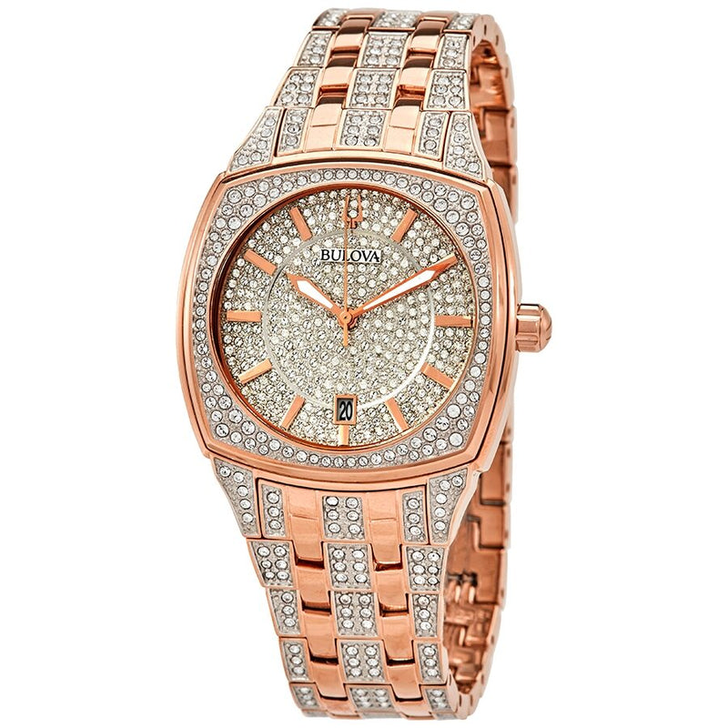 Bulova Reloj de cuarzo con esfera pavimentada de cristal para hombre 98B324 Watches of America