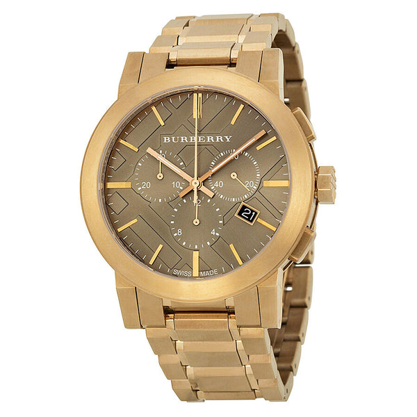 Burberry Taupe Chronograph Dial Rose Gold Plated Steel Men's Watch BU9353 - Watches of America