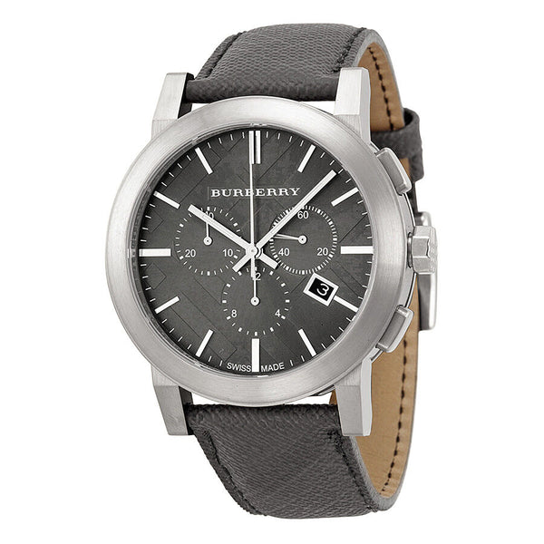 Burberry Grey Dial Black Leather Men's Watch BU9362 - Watches of America