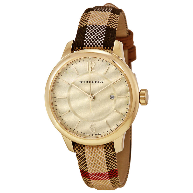 Burberry Honey Check Stamped Dial Honey Check Fabric-Coated Leather Ladies Watch BU10104 - Watches of America