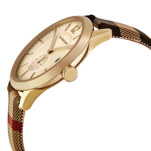 Burberry Honey Dial Honey Check Fabric-Coated Leather Unisex Watch BU10001 - Watches of America #2