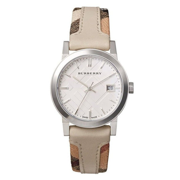 Burberry Women's Swiss The City Haymarket Check and White Leather Strap Women's Watch  BU9132 - Watches of America