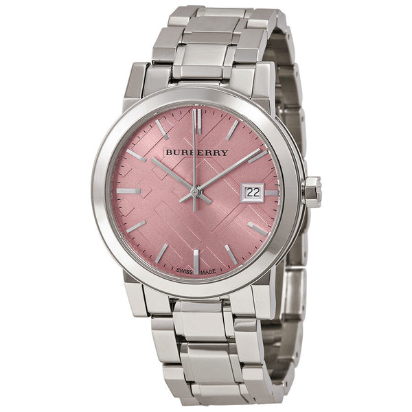 Burberry Pink Check Stamped Stainless Steel Ladies Watch BU9124 - Watches of America