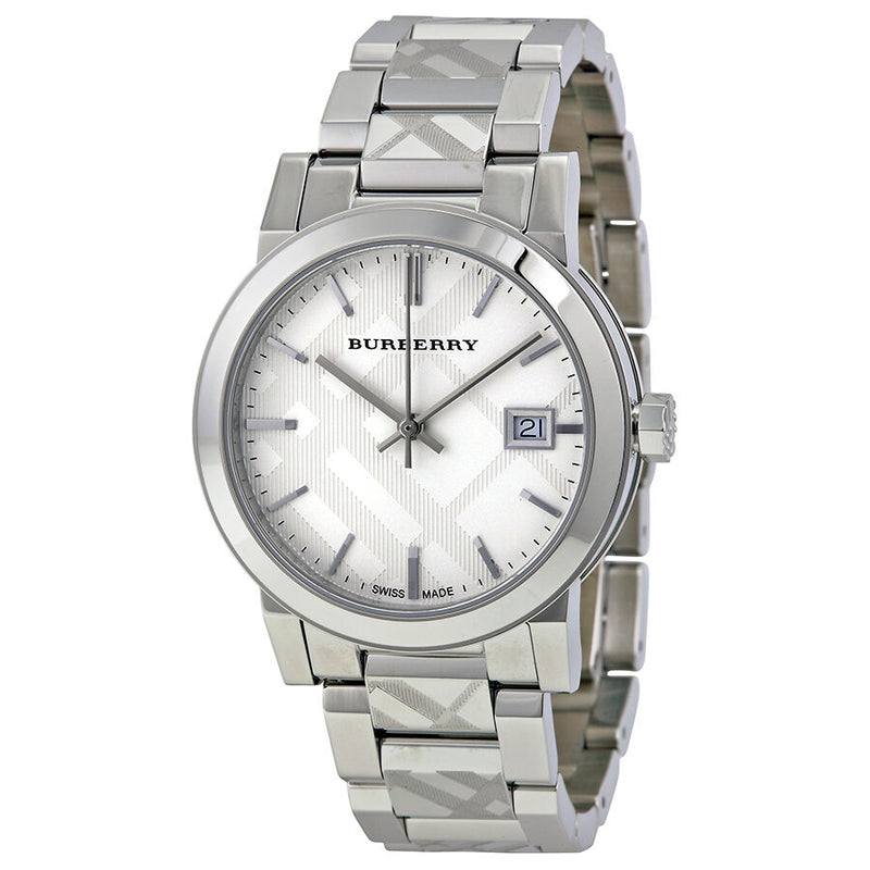 Burberry Silver Check Stamped Dial Stainlkess Steel Ladies Watch BU9144 - Watches of America