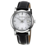 Burberry Silver Dial Black Leather Ladies Watch BU9106 - Watches of America