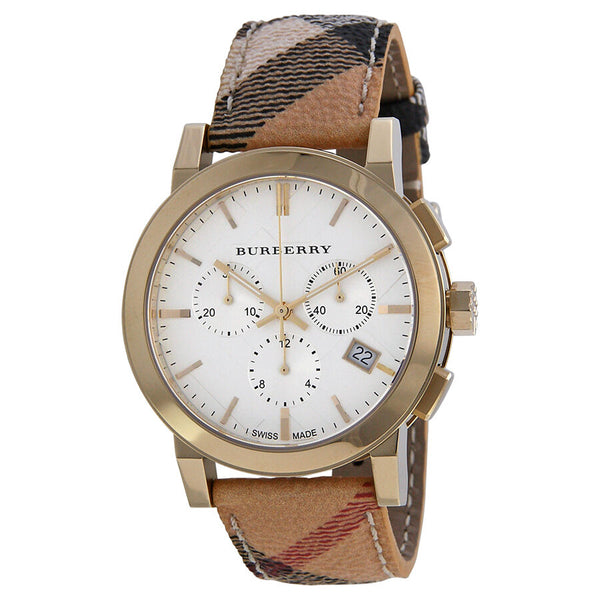 Burberry The City Chronograph White Dial Haymarket Check Unisex