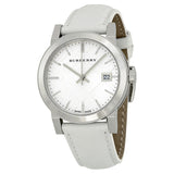 Burberry White Impressed Check Dial White Leather Strap Ladies Watch BU9128 - Watches of America