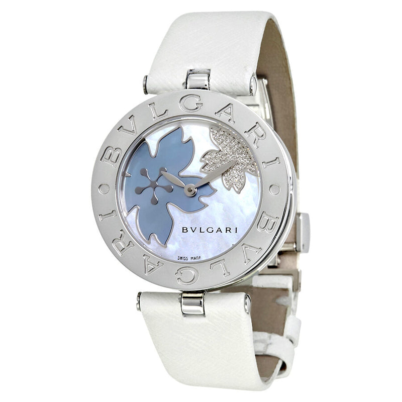 Bvlgari B.zero1 White Flower Motif Dial White Leather Strap Ladies Watch #101900 - Watches of America