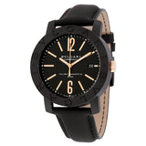Bvlgari Bvlgari Automatic Black Dial Black Leather Men's Watch #102248 - Watches of America