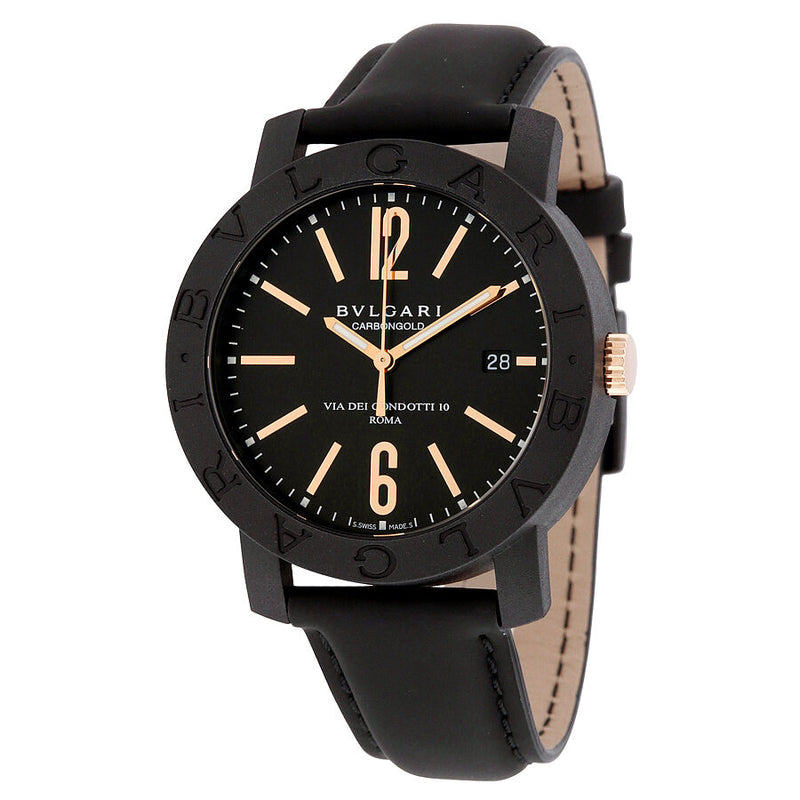 Bvlgari Bvlgari Automatic Black Dial Black Leather Men's Watch #102248 - Watches of America