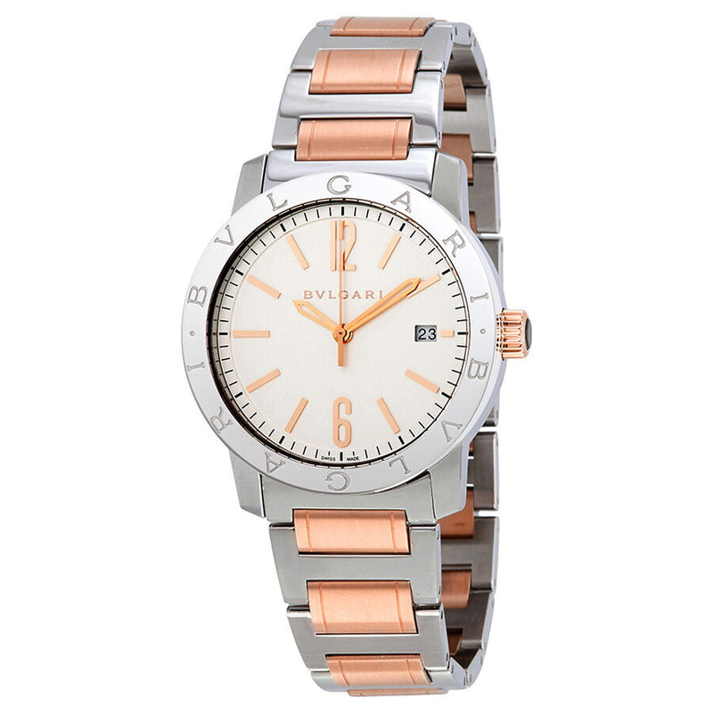 Bvlgari Bvlgari Two-tone Gold Bracelet White Dial Automatic Men's Watch #102108 - Watches of America