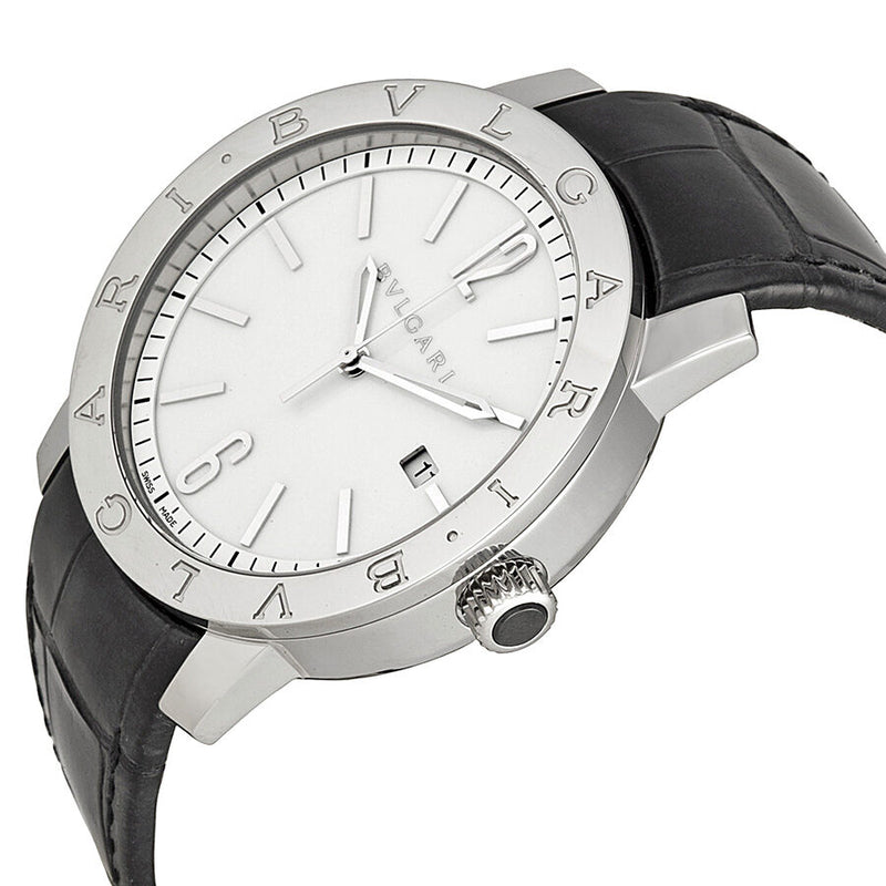 Bvlgari Bvlgari Automatic White Dial Black Leather Men's Watch #BB41WSLD - Watches of America #2