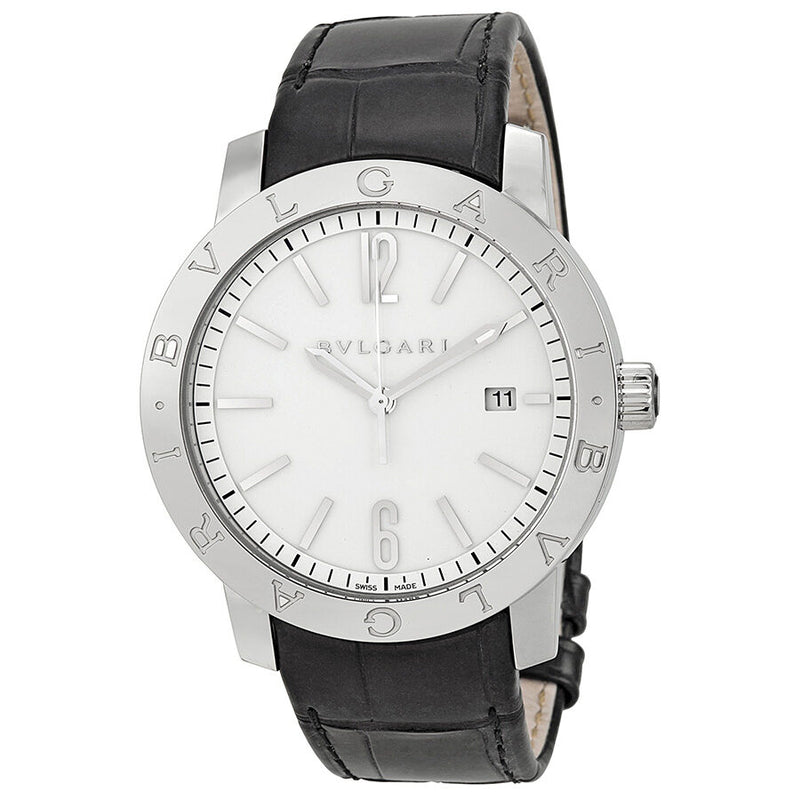 Bvlgari Bvlgari Automatic White Dial Black Leather Men's Watch #BB41WSLD - Watches of America