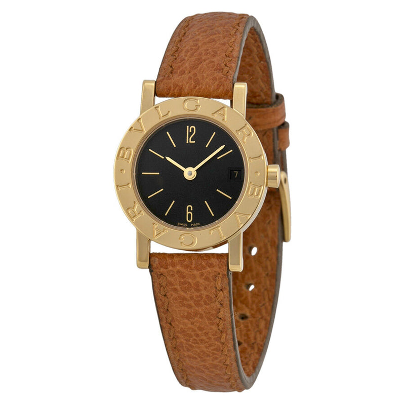 Bvlgari Bvlgari Black Dial 18kt Yellow Gold Brown Leather Ladies Watch #BB23GLD - Watches of America