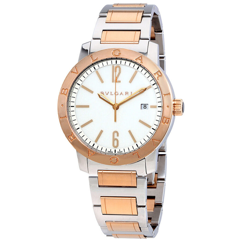 Bvlgari Bvlgari Off White Dial Stainless Steel & 18kt Pink Gold Automatic Men's Watch #102053 - Watches of America