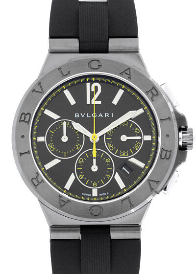 Bvlgari Diagono Black Dial Stainless Steel & Rubber Chronograph Men's Watch #102161 - Watches of America