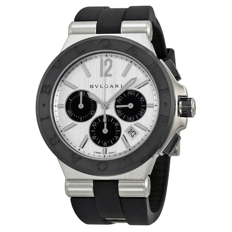 Bvlgari Diagono Silver Dial Black Rubber Men's Watch #DG42C6SCVDCH - Watches of America