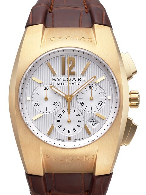 Bvlgari Ergon Silver Dial 18kt Yellow Gold Brown Leather Men's Watch #EG40C6GLDCH - Watches of America